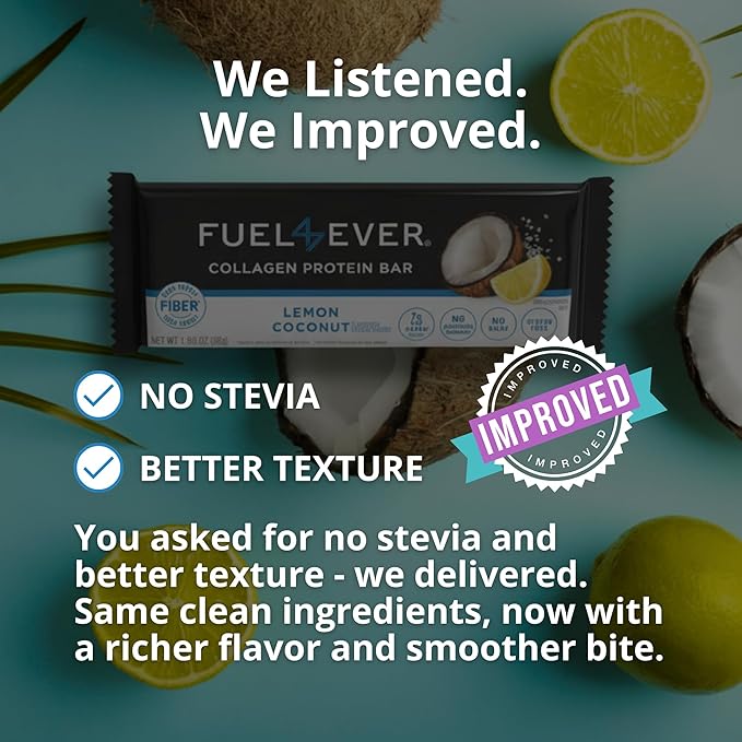 Collagen Protein Bars (Box of 12),15G protein, Gluten Free, Dairy Free, MCT oil, No Sugar or Artificial Ingredients Added, No Sugar Alcohols, Low Net Carb, High Fiber Healthy Snack Bar. (Lemon Coconut)