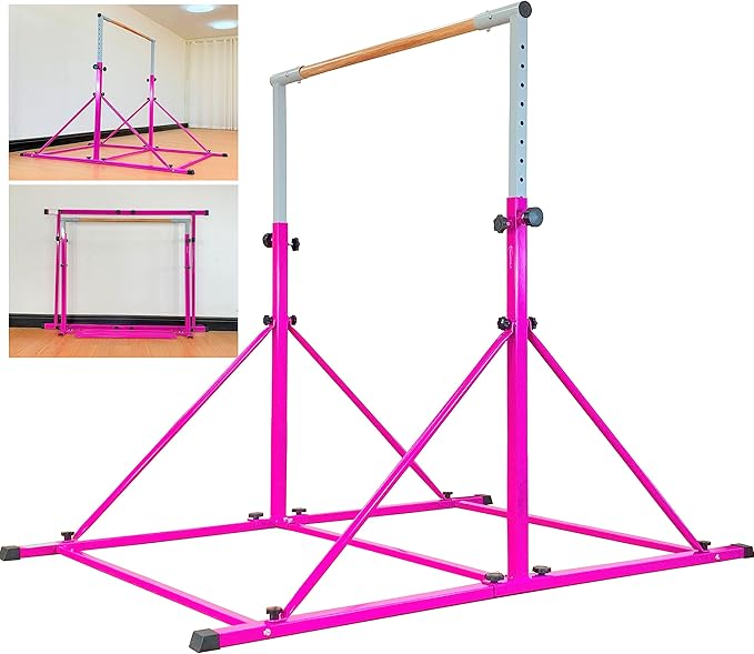 Gymnastic Bar for Kid and Teenage Ages 3-25, 5 FT / 6 FT Base Length, 5 FT / 6 FT Height, Gymnastic Kip Bar Horizontal Bar for Gymnast, Gymnastic Training Equipment for Home and Club Use