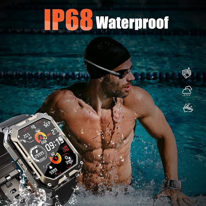 Military Rugged Smartwatch for Men,Sport Watch with Answer/Make Call IP68 1.83 inch Fitness Tracker Pedometer SpO2 for Outdoor Enthusiasts