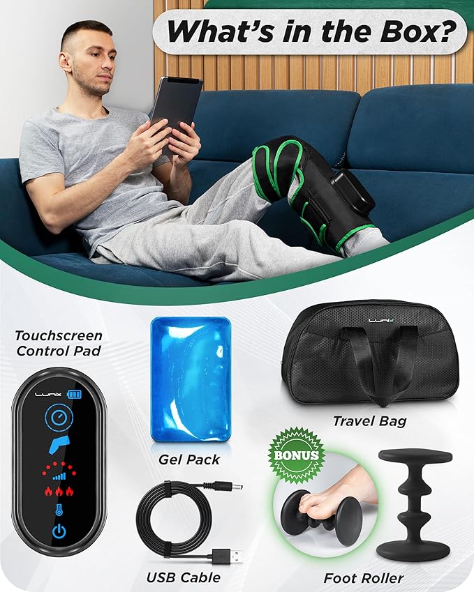 Lunix LX4 Knee Massager with Heat and Compression, Rechargeable Thigh, Calf, and Knee Wrap with Cold or Heat Therapy, Leg Brace and Heating Pad, Green