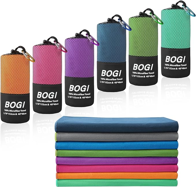 BOGI Microfiber Travel Sports Towel-Quick Dry Towel, Soft Lightweight Microfiber Camping Towel Absorbent Compact Travel Towel for Camping Gym Beach Yoga Swimming Backpacking (S:16''x32'',2Pcs-Purple)