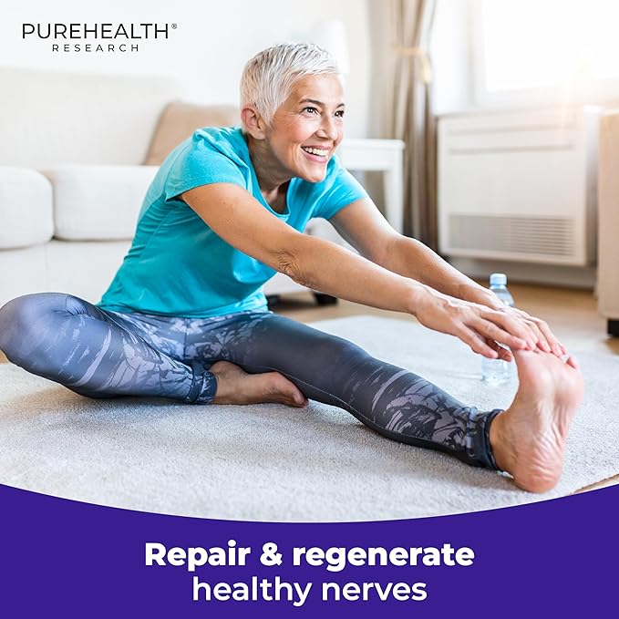 PUREHEALTH RESEARCH Nerve Regen Formula - Nerve Support Supplement for Feet & Hands - with Alpha Lipoic Acid ALA, Benfotiamine, Acetyl L-Carnitine, Riboflavin, Vitamin B6, B12, D & More - 60 Capsules