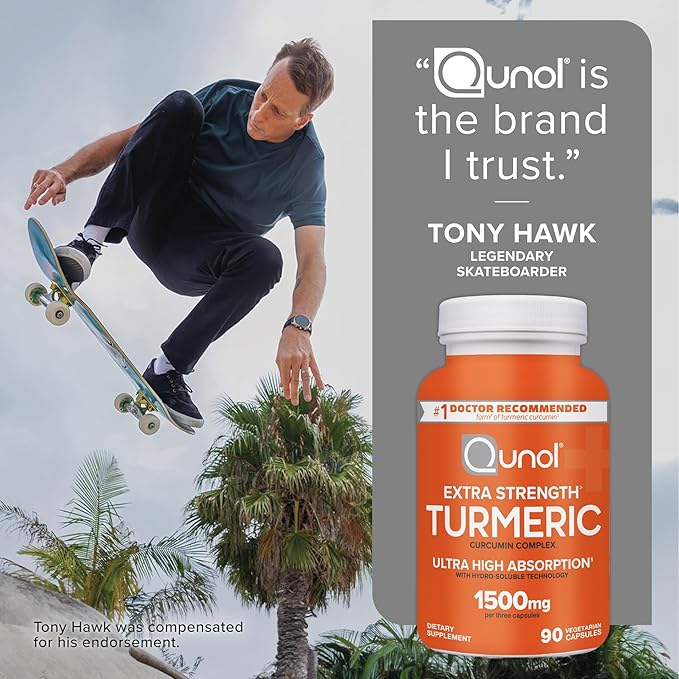 Qunol Turmeric Curcumin Capsules, 1500mg Extra Strength Supplement, Patented Hydro-Soluble Technology, Alternative to Turmeric Curcumin with Black Pepper, 90 Veggie Capsules