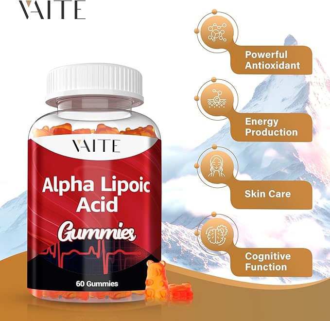 Alpha Lipoic Acid Gummies 1000mg, ALA Supplement for Brain & Nerve Support, Antioxidant, Energy – Non-GMO, Vegan, Gluten-Free – 60 Chewables for Vitality and Comfort for Men & Women