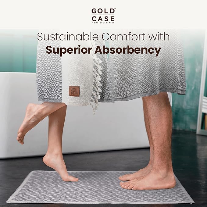 GOLD CASE HOME COLLECTION Bathroom Rugs 100% Cotton (Set of 2) Absorbent Turkish Bath Mat Sets Washable Rug for Floor & Tub NonSlip Bath Mats for Bathroom Quick Dry Mat 16x24 and 20x32 Beige