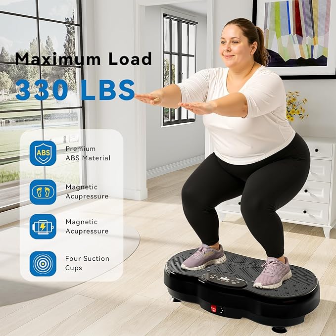 Vibration Plate Exercise Machine for Home & Office - Whole Body Vibration Platform Plate w/ Resistance Bands, Ultra Quiet Exercise Equipment for Weight Loss, Toning (Black)