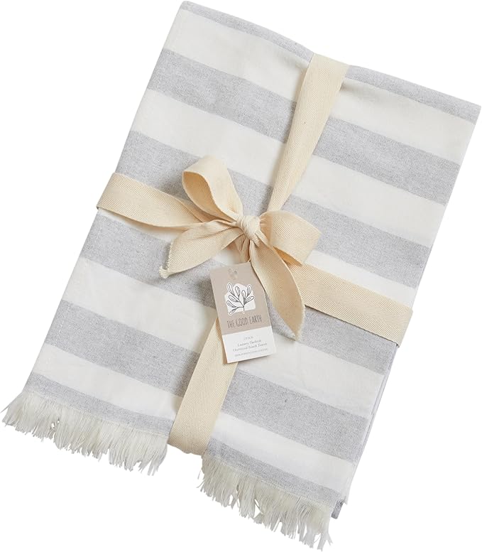 The Good Earth | 4 Pack Oversized Turkish Beach Towel Set Made of 100% Cotton | Luxury Turkish Beach Towels 35" x 78" | Turkish Beach Towels Oversized | Designed in USA | Ancara - Grey