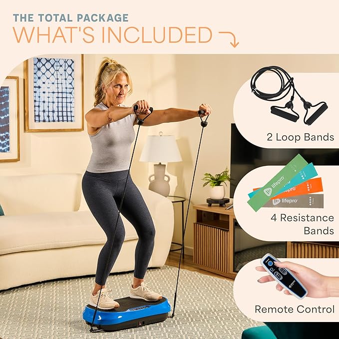 Lifepro Waver Mini Vibration Plate for Lymphatic Drainage – Whole Body Vibrating Platform Exercise Machine for Muscle Toning & Recovery with Remote & Resistance Bands, Max Load 260 lb