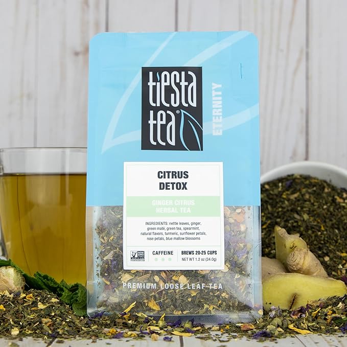 Tiesta Tea - Ginger Citrus Herbal Loose Leaf Tea, Lemon Ginger Tea with Mint and Chamomile, Caffeine-Free, Brew Hot or Iced, Makes Up to 25 Cups, Resealable Pouch, 1.2 Ounce