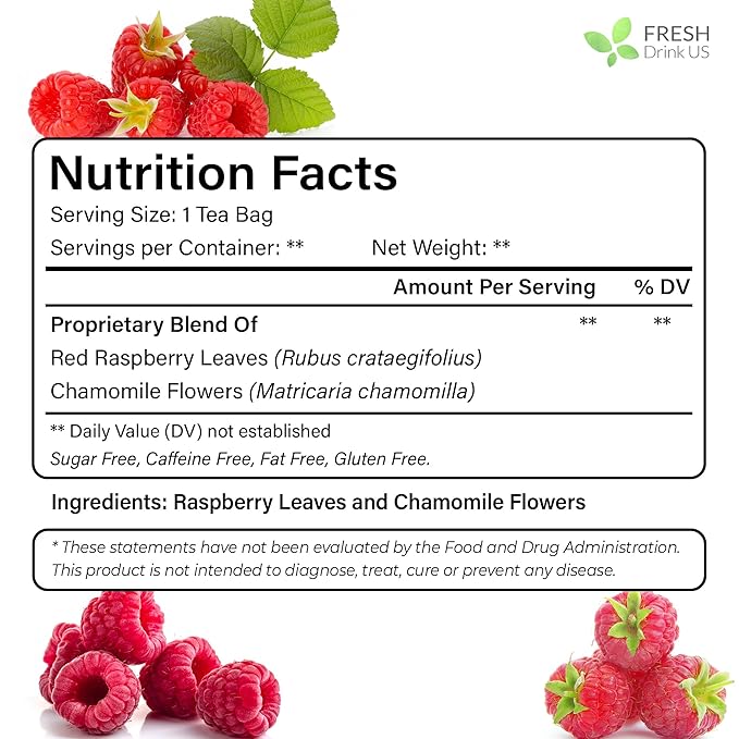 FreshDrinkUS, Premium Raspberry Leaf Tea with Chamomile โ 135 Tea Bags | Naturally Caffeine-Free Herbal Blend | Soothing Floral Flavor | Premium Loose Herbal Tea in Natural Material Tea Bags