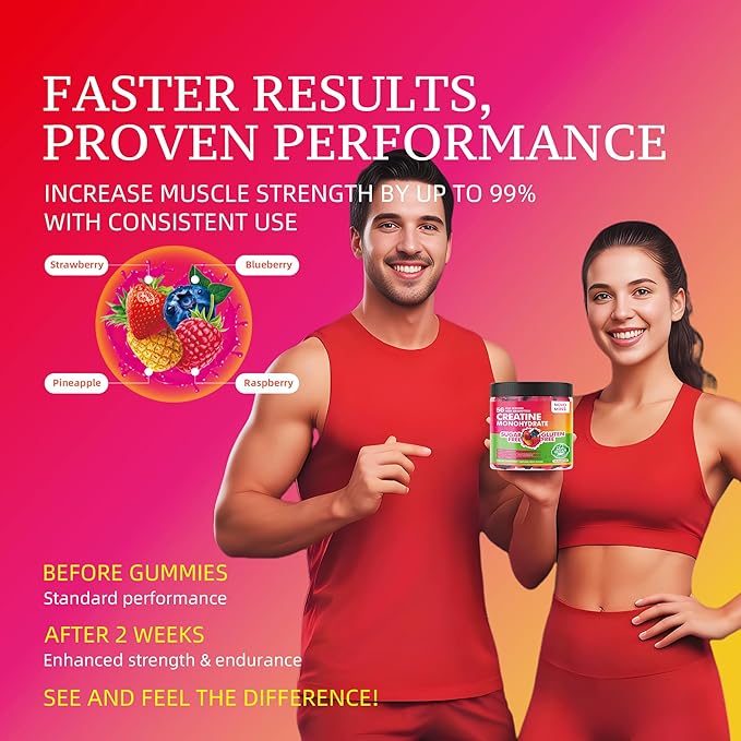 novomins Creatine Monohydrate Gummies 5000mg for Men & Women, Chewables Creatine Monohydrate for Muscle Strength, Muscle Builder, Energy Boost, Pre-Workout Supplement(120 Count)