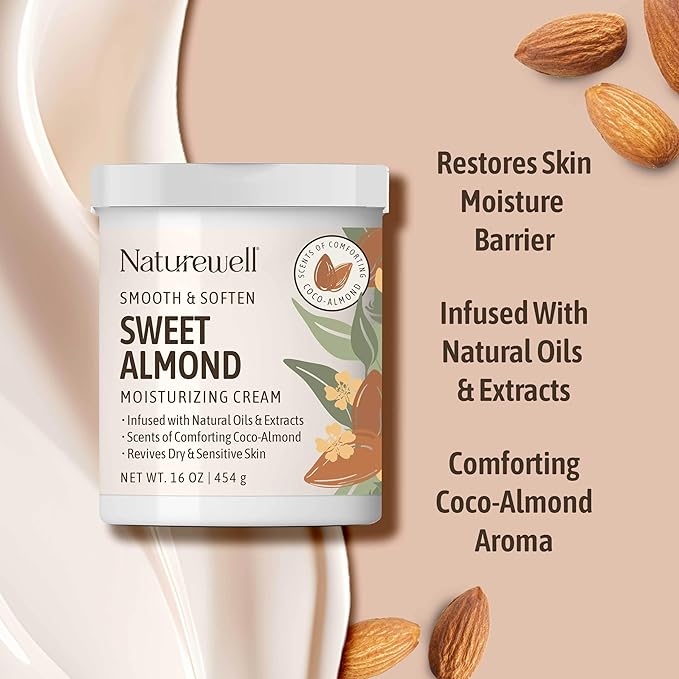 NATURE WELL Sweet Almond Smooth & Soften Gentle Moisturizing Cream For Face, Body, & Hands, Infused With Natural Oils & Extracts, Restores Skin Moisture Barrier, 16 Oz