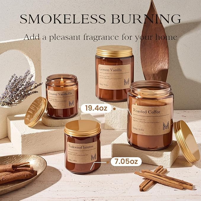 M&SENSE Roasted Coffee Home Scented Candle | 19.4oz, 117-Hour Burn | Natural Organic Soy Wax | Long-Lasting for Stress Relief and Gifting | for Bedroom,Relaxing SPA,Office