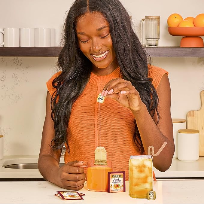 Twinings Peach & Orange Herbal Tea Individually Wrapped Bags, 20 Count (Pack of 6), Juicy & Fruity, Naturally Caffeine-Free, Enjoy Hot or Iced, 120 Teabags