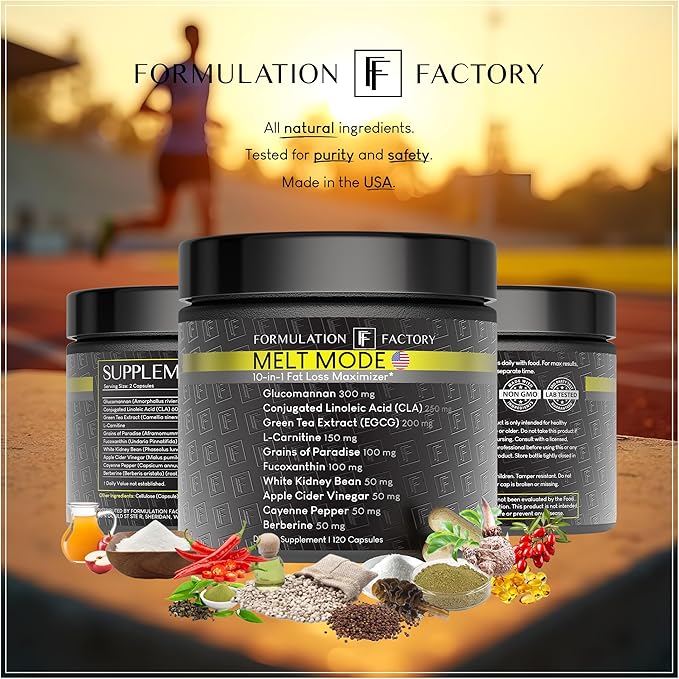 Formulation Factory Melt Mode 10-in-1 Wellness Supplement with Green Tea Extract, L-Carnitine, CLA, Glucomannan, Apple Cider Vinegar & More, Supports Metabolism & Energy (2 Month Supply, 120 Capsules)
