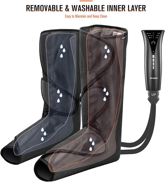 FIT KING Air Compression Leg and Foot Massager with Heat for Circulation and Pain Relief Helpful for Swollen Legs Edema RLS - Great Gift for Women Parents Friends