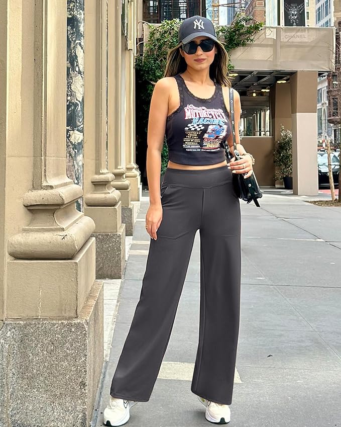 G4Free Yoga Pants Women Wide Leg Pants with Pockets High Waist Stretch Dress Casual Sweatpants Petite/Regular/Tall