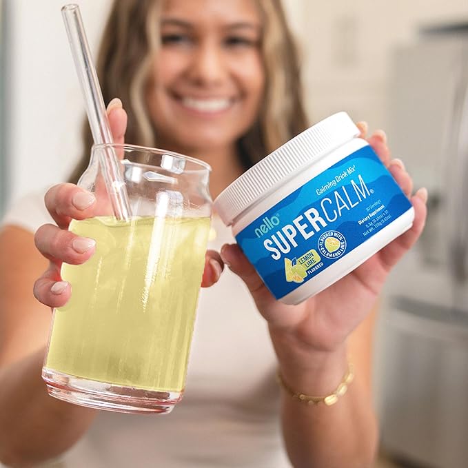 Nello Supercalm Powdered Drink Mix, Lemon Lime, L Theanine, Ksm-66 Ashwagandha, Magnesium Glycinate, Vitamin D 3, Supplements for Relaxation & Focus, Natural, No Sugar, Non GMO, 30 Srvgs