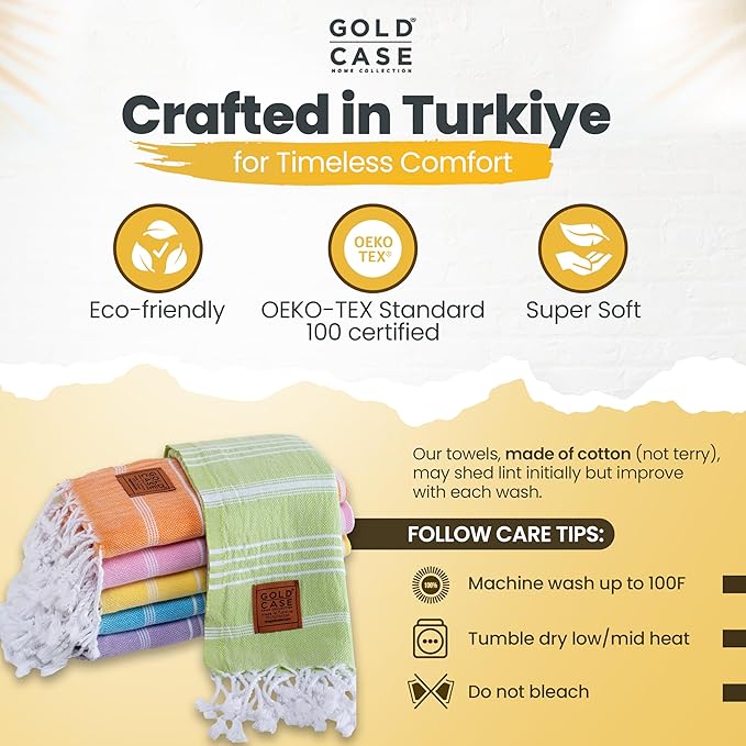 GOLD CASE HOME COLLECTION Lycia Original Turkish Hand Towels by Gold CASE-Set of 6-20x40'' 100% Cotton Decorative Bathroom & Kitchen for Hand,Face,Hair,SPA,Farmhouse,Gym and Dishcloth, Multicolor-2