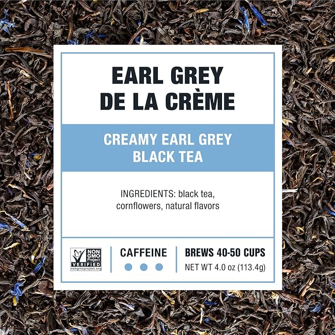 Tiesta Tea - Earl Grey de la Crème, Loose Leaf, Creamy Earl Grey Black Tea, Premium Blend, Caffeinated Black, Make Hot or Iced Brews Up to 50 Cups, 4 Ounce Refillable Tin
