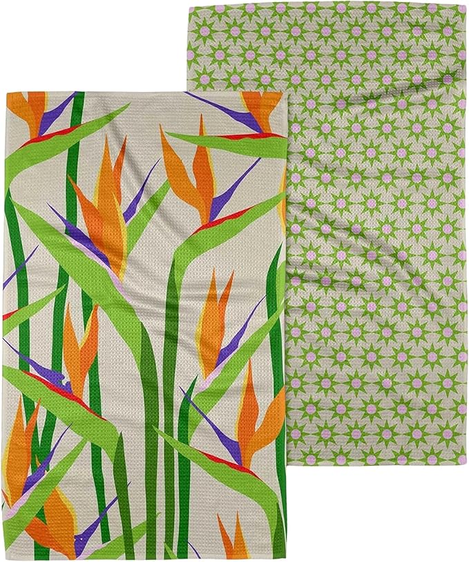 GEOMETRY Spring Kitchen Towels - Quick Dry Microfiber Cloth Spring & Summer Dish Towels for Kitchen Drying - Premium Quick Dry Towel - Paradise Play, 18" x 30" - 2-Pack