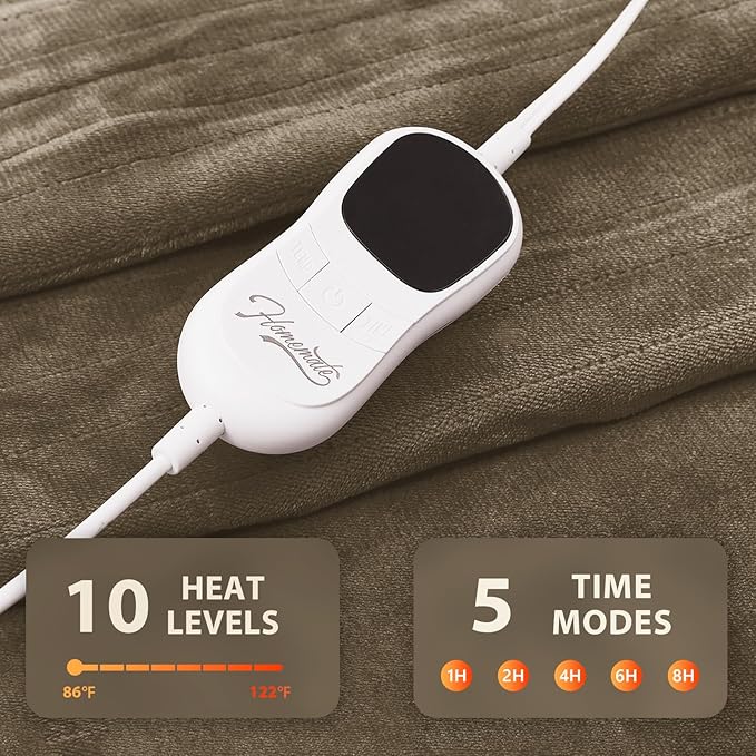 Homemate Electric Heated Blanket Full Size - 72"x84" Heating Blanket Full Size 1/2/4/6/8 Hours Auto-Off 10 Heat Level Over-Heat Protection Flannel Sherpa ETL Certification