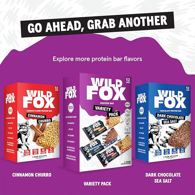 Wild Fox Protein Bars - Keto-Certified High Protein Snack with No Refined Sugar, Great Taste, 15g Protein, and No Seed Oils, Caramel Sea Salt