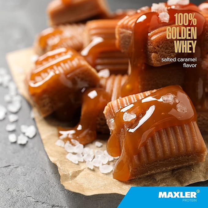 Maxler 100% Golden Whey Protein - 24g of Protein per Serving - Premium Whey Protein Powder for Pre Post Workout - Fast-Absorbing Whey Concentrate, Isolate & Hydrolysate Blend - Salted Caramel 2 lb