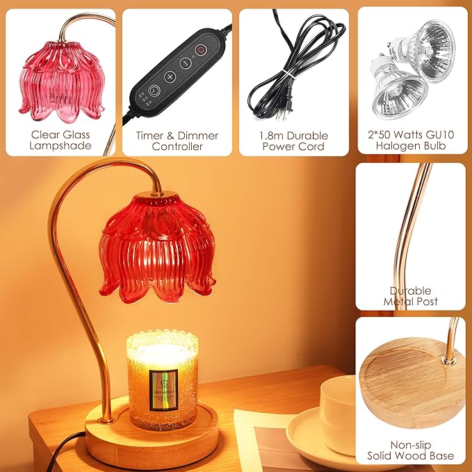 Flower Candle Warmer Lamp with Timer & Dimmer - Fits All Jar Scented Candles - Valentine's & Mother's Day Gift for Women,Wife
