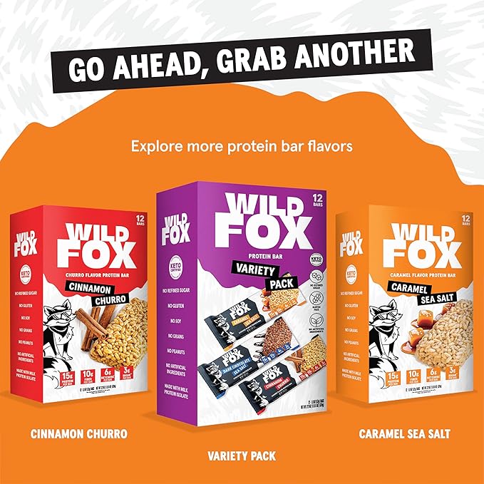Wild Fox Protein Bars - Keto-Certified High Protein Snack with No Refined Sugar, Great Taste, 15g Protein, and No Seed Oils, Dark Chocolate Sea Salt