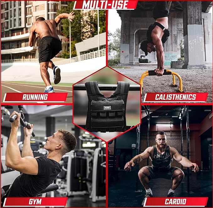 MVRK Weighted Vest Men 15lbs | 25lbs | 35lbs | 45lbs | 65lbs | 80lbs | 100lbs - Weighted Workout Vest With Removable Iron Weights, Heavy Duty Weighted Exercise Vest For Functional Training & Calisthenics - Weight Vest for Men