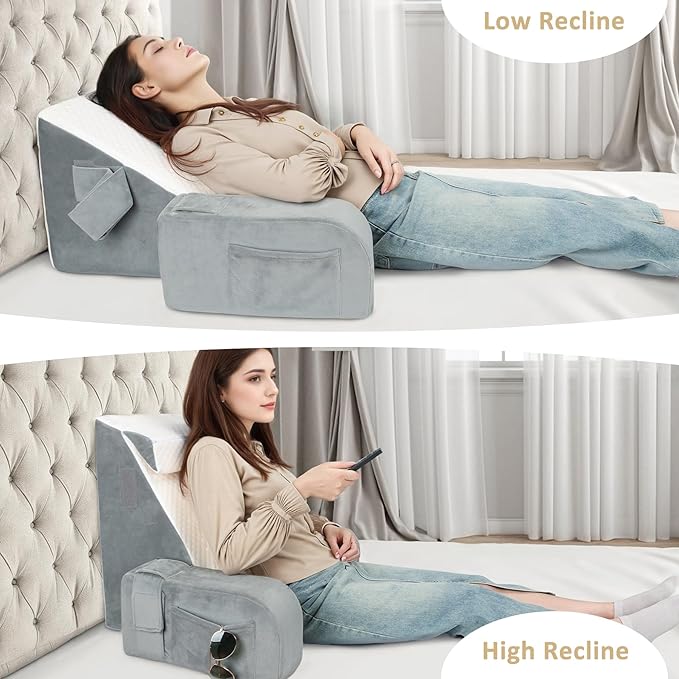 Reading Pillow for Sitting in Bed Adult, Back Pillow for Bed Sitting up, Reading & Bed Rest Pillows for Watching (White/Gray)