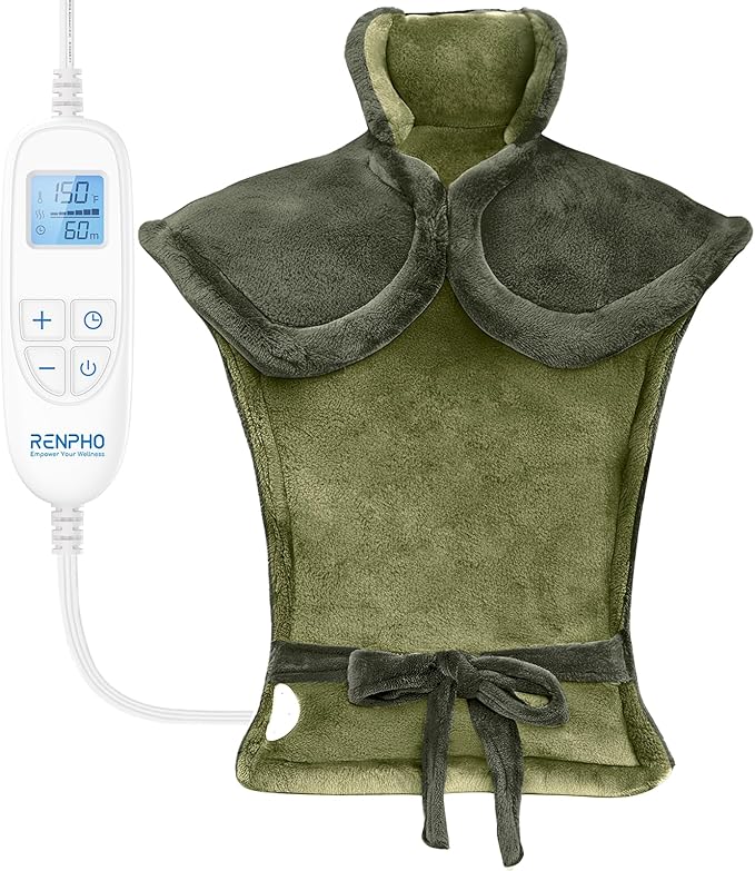 RENPHO Heating Pad for Back Pain & Period Cramps,Birthday Christmas Gifts for Women Men Mom Dad Seniors, FSA Eligible, Weighted Heat Pad for Neck and Shoulders, 24"x33", ETL Certified, Green