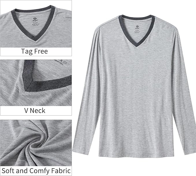 JINSHI Men's Pajama Sets Sleepwear Nightwear Lightweight Quick Dry Soft 2 Piece Long Sleeve Mens Loungewear Sets with Pocket