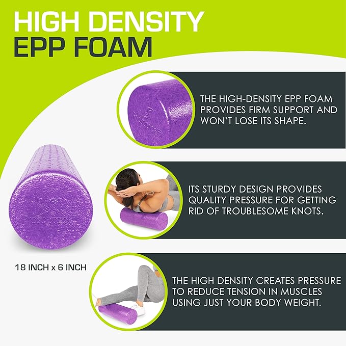 ProsourceFit High Density Foam Rollers 12 - inches Long, Firm Full Body Athletic Massage Tool for Back Stretching, Yoga, Pilates, Post Workout Muscle Recuperation