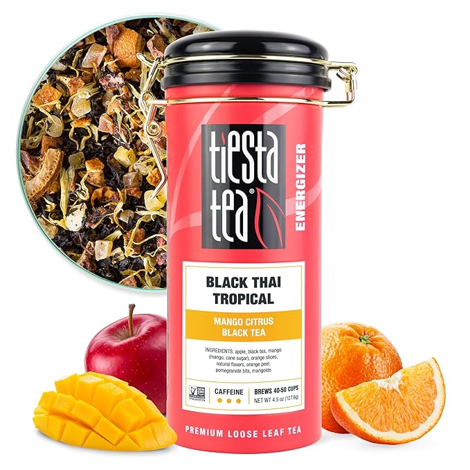 Tiesta Tea - Black Thai Tropical, Loose Leaf, Mango Citrus Black Tea, Premium Blend, High Caffeinated, Make Hot or Iced & Brews up to 50 Cups, 4.5oz Refillable Tin