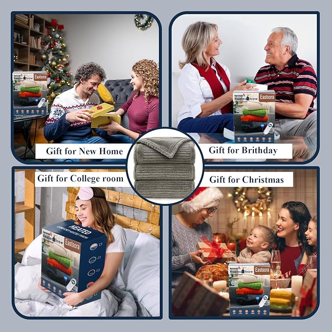 Heated Blanket Electric Throw, 50"X60" Heating Blanket Waffle with 12 Heat Levels, Fast Heating Blanket with 1-12 Timer, Overheat Protection with ETL & FCC for Bed Home Office Sofa (Light Gray)