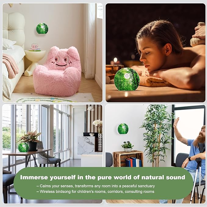 Bird Chirping Sound Box for Bathrooms: Singing Bird Box Motion Sensor for Interiors - Relaxing Nature Birdybox Singing Bird Sounds Device for Hallway Office Living - Green