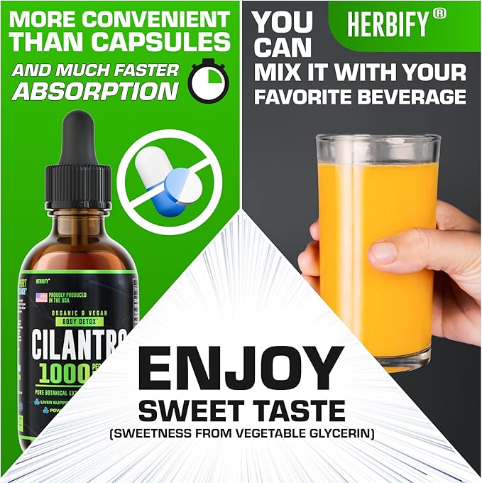HERBIFY Cilantro Tincture - Herbal Cilantro Supplement for Detox - Rich Source of Antioxidants - Supports Heart and Body Cleanse - Made in USA - Cilantro Extract 4 Fl Oz