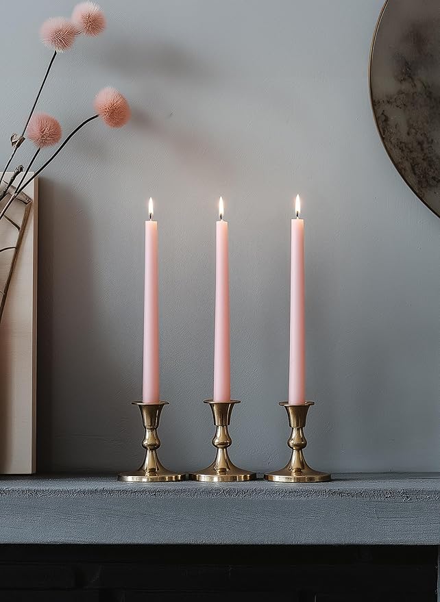 6 PK 10" Classic Taper Candles, Blush Pink, 7-8 Hours Long Burning, Unscented Tall Candlesticks