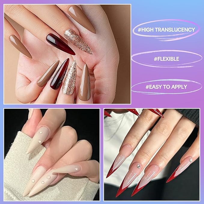 krofaue Extra Long Stiletto Nail Tips - 500PCS False Clear Nais with 10 Sizes Half Cover Pointed Press On Artificial Acrylic for Salon DIY, XL