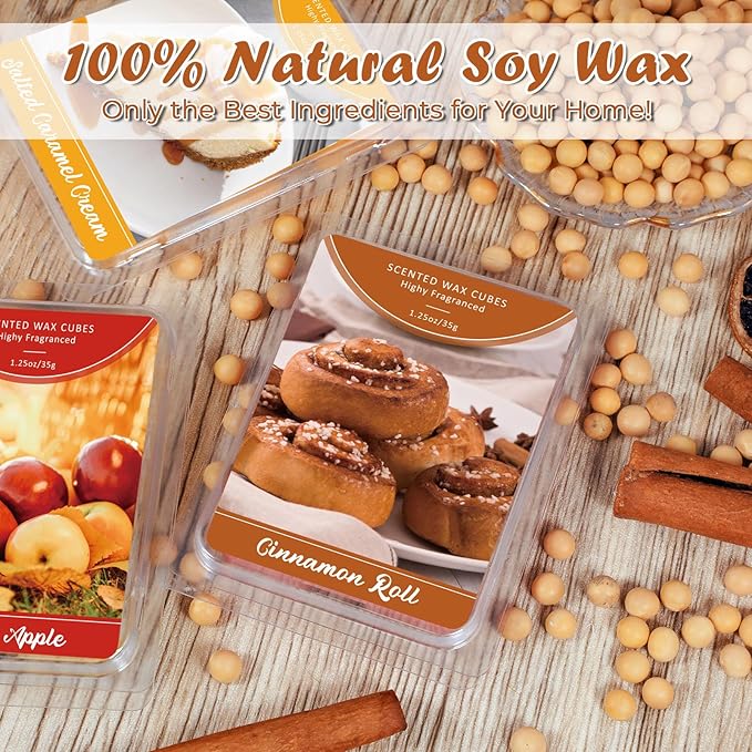 SCENTORINI Wax Melts, Fall Scented Wax Melts, 6 Pack, Cinnamon Roll, Salted Caramel Cream, Marshmallow Dreams, Sicilian Lemon, Golden Apple, Vanilla Cake