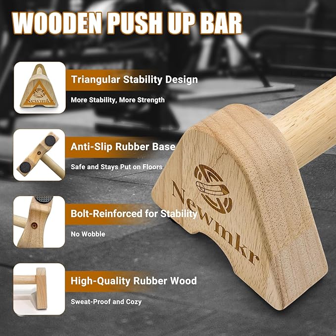 2PCS Wooden Parallettes Push up Bars, Non-Slip Base, Wood Pushup Handles with Wrist Guard, Exercise Home Workout Equipment for Men and Women Strength Training, Planks Calisthenics
