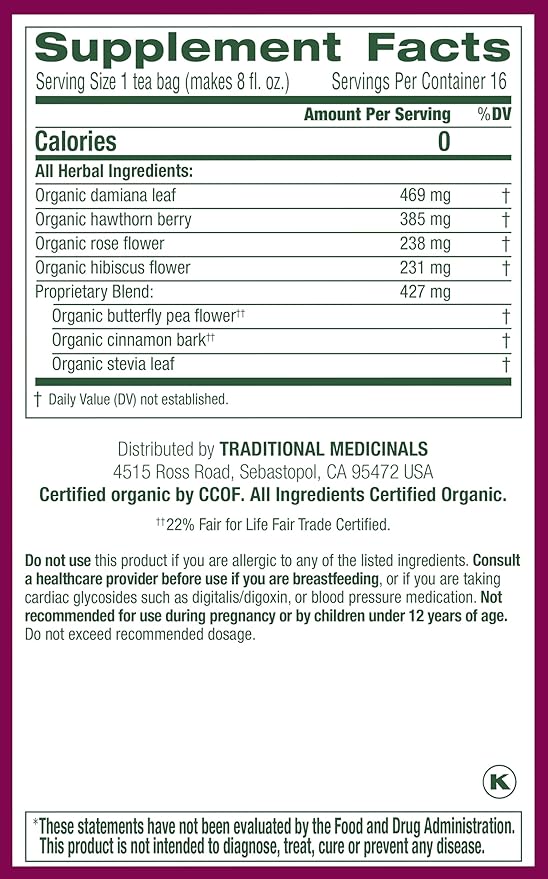 Traditional Medicinals Tea, Organic Rosy Mood, Supports Good Mood, 96 tea bags (Pack of 6)