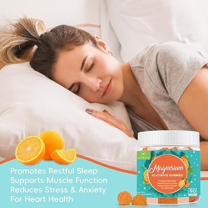 Magnesium Glycinate Gummies 400 mg - Sugar Free Magnesium Supplement for Adults with Glycinate & Malate, L-Theanine, Ashwagandha, Zinc, Vitamin B6 & D3, Supports Relaxation & Sleep Orange Flavor