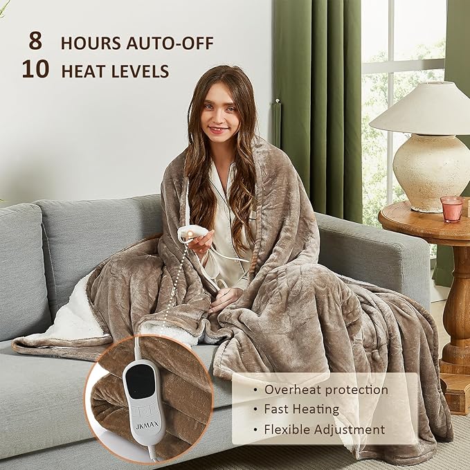 Heated Electric Blanket King Size - 100"x90" Flannel Heating Blanket with 10 Heating Levels & 5 Time Settings Over-Heat Protection, Winter Warmer for Adults with ETL Certification(Ivory)