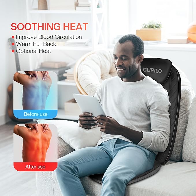 Back Massager for Pain Relief Deep Tissue - Shiatsu Back Massager with Heat for Chair, Massage Chair Pad, Back Support Inflatable Flap Chair Massage Seat Cushion, Gifts for Men Dad