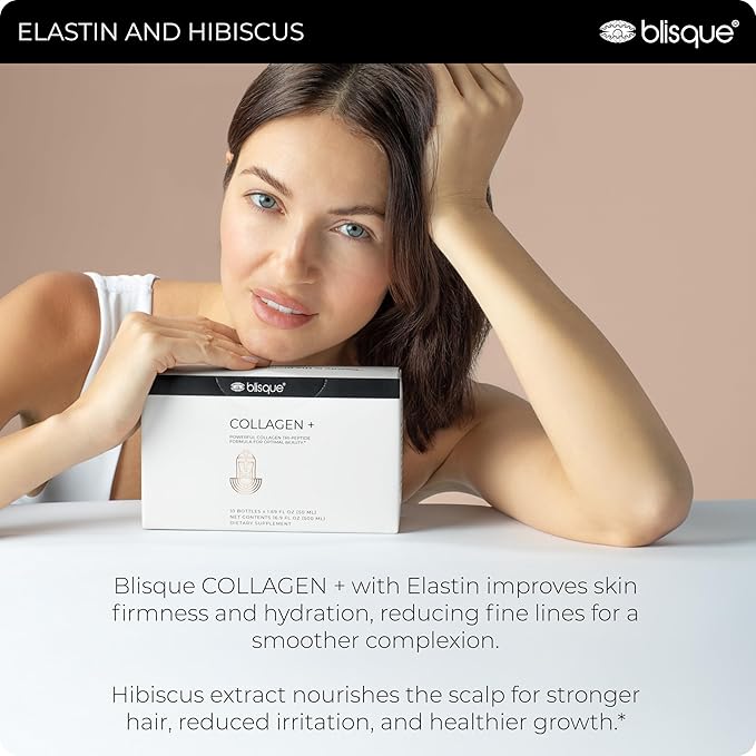 Blisque - Liquid Collagen Tri-Peptide Complex | with Biotin and Hyaluronic Acid | for Hair, Skin, and Nails | 30 Bottles | 30-Day Supply