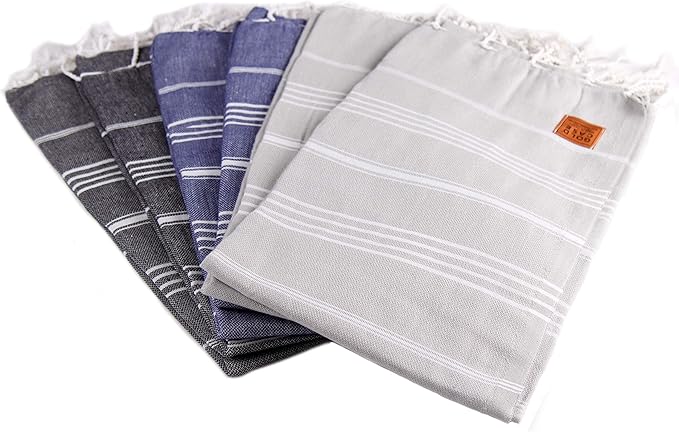Gold CASE LYCIA Turkish Beach Towel Set of 6 – 100% Cotton Turkish Beach Towels Bulk 70 x 38'' – LYCIA Oversized, Quick Dry & Sand Free Beach Towel – Lightweight Towels Set in Multi Dark Tones