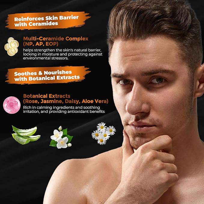 Mens Skincare Skin Care Set for Men Him Complete Routine Kit with Niacinamide & Ceramides - Face Cleanser, Scrub, Toner, Serum, Moisturizer Cream, Lip Balm - Christmas, Father’s Day Gifts for Men